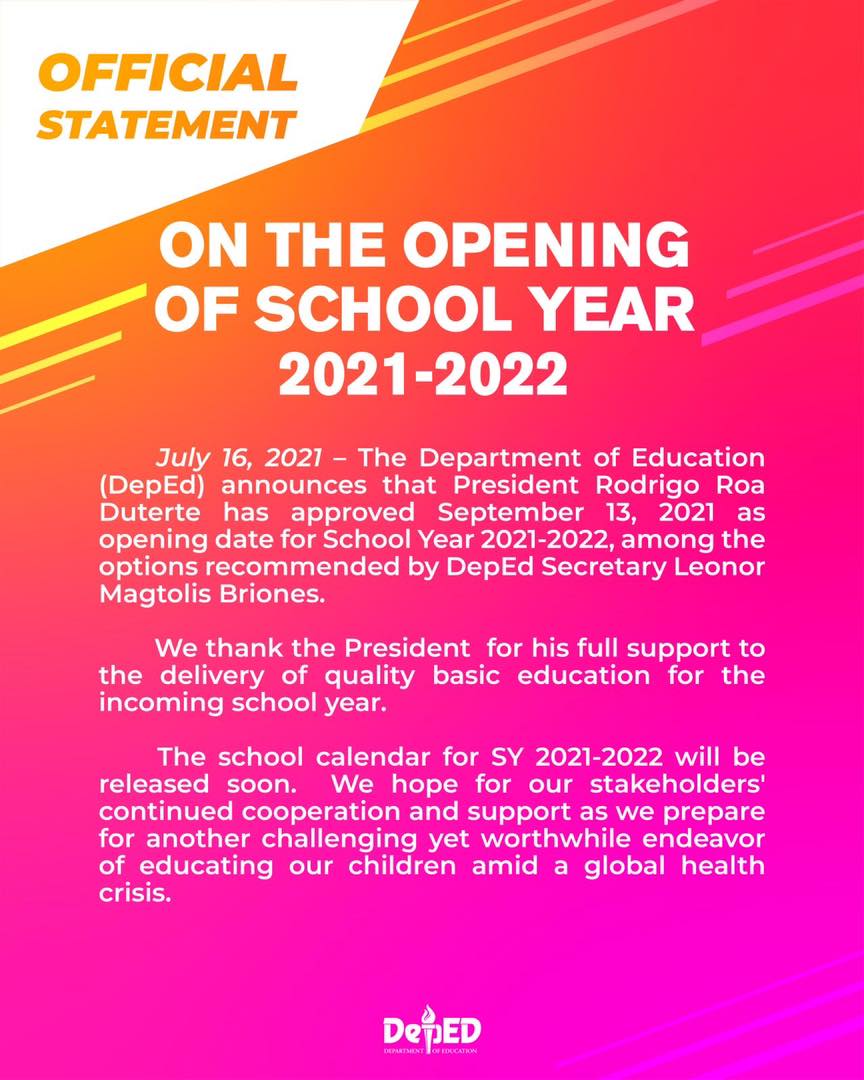Deped Announces Opening Of Classes Schedule For Sy 2020 2021 deped-announces-opening-of-classes-schedule-for-sy-2020-2021